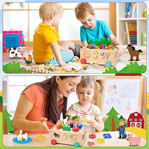 6 in 1 Juguetes Montessori de Madera 1 2 3 Años, Colores Formas Clasificar& Juguetes para apilar y Encajar &Juguete de enhebrar&Juegos magnéticos&Animales de Granja, Juguete Educativo para Bebé Niños