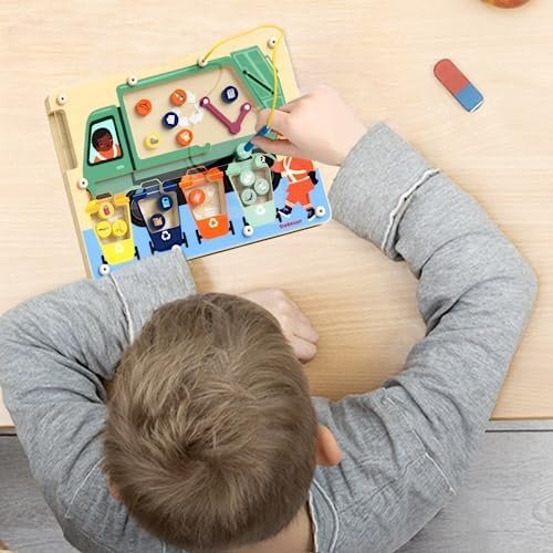 TOP BRIGHT Tablero de laberinto magnético Montessori juguetes para niños de 3 a 5 años, juego de clasificación de imanes de basura de madera, juguetes educativos, juguete de viaje para niños pequeños,
