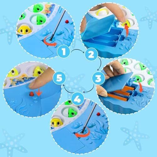 Juegos de Mesa Juguetes Niños 3 4 Años Juego Pescar Peces Musical con 8 Cañas de Pescar y 42 Peces Juegos Niños 4 Años Juegos Educativos Regalo Niños 3 4 5 6 7 años Juguetes Montessori