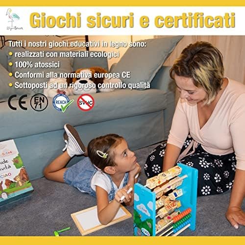Juegos Montessori 2 3 4 5 Años, Juegos Niños, Juego Pirámide Regalo Bebé Niña Juguetes Educativos de Madera con Pizarra Magnética Ábaco Cubo