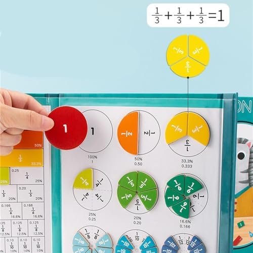Voihamy Rompecabezas magnético de fracción | Baldosas de rotura magnéticas | Juguetes educativos para aprender fracciones | Juego manipulador de matemáticas de fracción arco iris | Montessori Paste