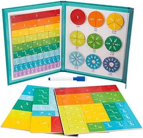 Voihamy Rompecabezas magnético de fracción | Baldosas de rotura magnéticas | Juguetes educativos para aprender fracciones | Juego manipulador de matemáticas de fracción arco iris | Montessori Paste