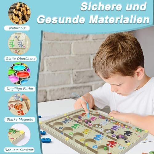 AIVORO Laberinto Magnetico de Colores y Números, Juguetes Montessori de Madera, Juego Educativo para Regalos Cumpleaños Niños, Juego Motricidad Fina 3 4 5 6 Años