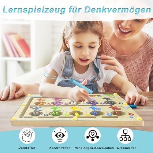 AIVORO Laberinto Magnetico de Colores y Números, Juguetes Montessori de Madera, Juego Educativo para Regalos Cumpleaños Niños, Juego Motricidad Fina 3 4 5 6 Años