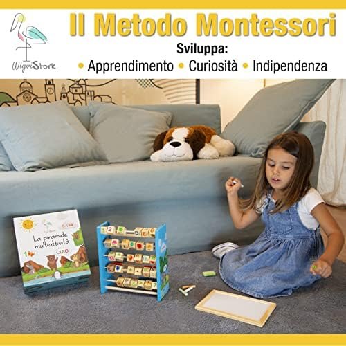 Juegos Montessori 2 3 4 5 Años, Juegos Niños, Juego Pirámide Regalo Bebé Niña Juguetes Educativos de Madera con Pizarra Magnética Ábaco Cubo