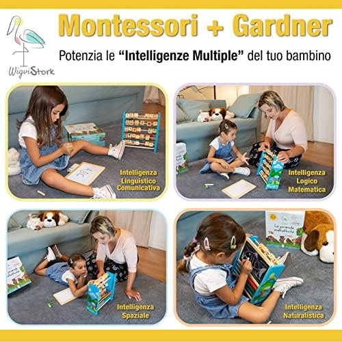 Juegos Montessori 2 3 4 5 Años, Juegos Niños, Juego Pirámide Regalo Bebé Niña Juguetes Educativos de Madera con Pizarra Magnética Ábaco Cubo