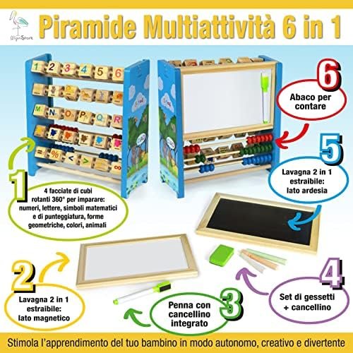 Juegos Montessori 2 3 4 5 Años, Juegos Niños, Juego Pirámide Regalo Bebé Niña Juguetes Educativos de Madera con Pizarra Magnética Ábaco Cubo