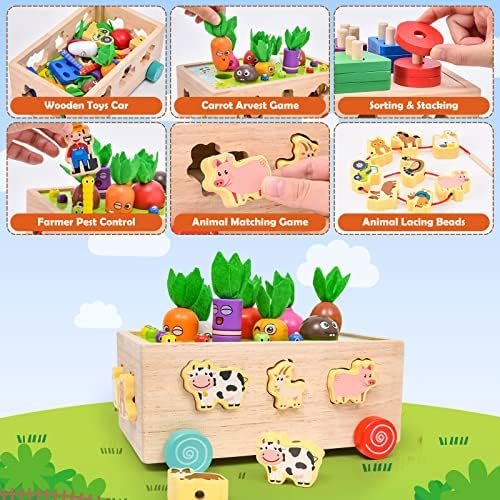6 in 1 Juguetes Montessori de Madera 1 2 3 Años, Colores Formas Clasificar& Juguetes para apilar y Encajar &Juguete de enhebrar&Juegos magnéticos&Animales de Granja, Juguete Educativo para Bebé Niños
