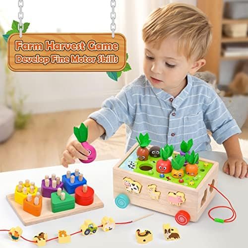 6 in 1 Juguetes Montessori de Madera 1 2 3 Años, Colores Formas Clasificar& Juguetes para apilar y Encajar &Juguete de enhebrar&Juegos magnéticos&Animales de Granja, Juguete Educativo para Bebé Niños