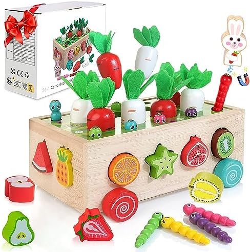 Juguetes Montessori Madera 1 Años, Montessori Educativos Juegos Niños 1 2 3 4 5 años, Juguete Magneticos con Juego de Pescar y Puzzles para de 1-5 Años Regalos de Cumpleaños Navidad