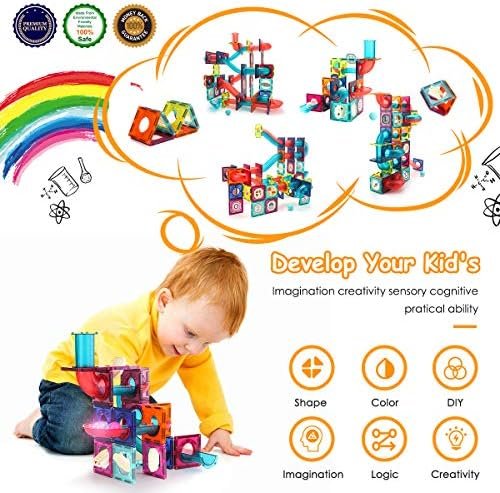 VATOS Bloques de construcción magnéticos para niños, 125 Unidades, Extragrande Stem, Juguetes de construcción magnéticos, Azulejos magnéticos para niños y niñas, Regalo Creativo de 3 a 8 años