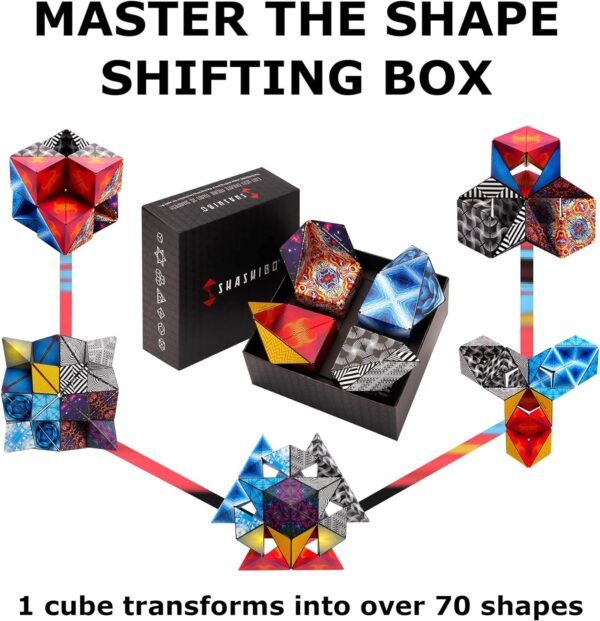 SHASHIBO paquete de 4 cajas de cambios de forma (36 imanes de tierras raras) STEM/STEAM Fidget geométrica 3D magnético transformador magnético cubo mágico