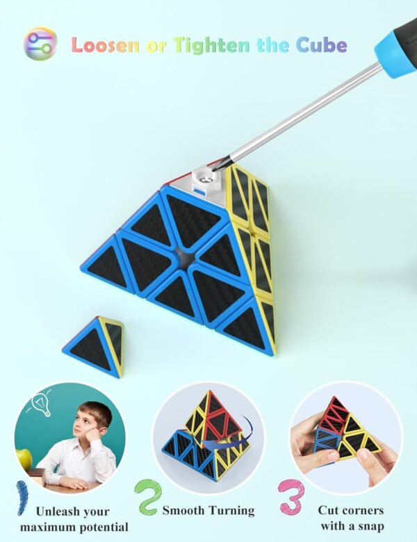 ROXENDA Cubos de Velocidad, [5 Pack] Speed Cube Set de 2x2 3x3 Pirámide Dodecaedro Skew Cube Pegatina de Fibra Carbono Magic Cube Colección Rompecabezas Juguete