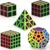 ROXENDA Cubos de Velocidad, [5 Pack] Speed Cube Set de 2x2 3x3 Pirámide Dodecaedro Skew Cube Pegatina de Fibra Carbono Magic Cube Colección Rompecabezas Juguete