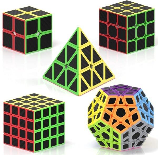 ROXENDA Cubos de Velocidad, [5 Pack] Speed Cube Set de 2x2 3x3 Pirámide Dodecaedro Skew Cube Pegatina de Fibra Carbono Magic Cube Colección Rompecabezas Juguete