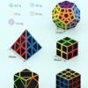 ROXENDA Cubos de Velocidad, [5 Pack] Speed Cube Set de 2x2 3x3 Pirámide Dodecaedro Skew Cube Pegatina de Fibra Carbono Magic Cube Colección Rompecabezas Juguete