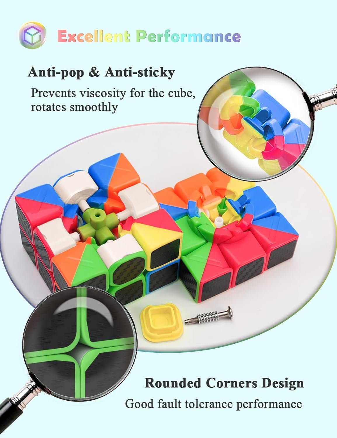 ROXENDA Speed Cube Set – Pack De 5 Cubos: 2x2, 3x3, Pirámide, Dodecaedro Y Skew, Con Pegatina De Fibra De Carbono, Rompecabezas Educativo Para Todos