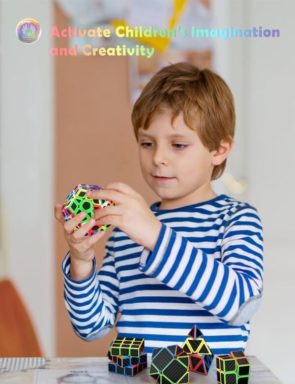 ROXENDA Cubos de Velocidad, [5 Pack] Speed Cube Set de 2x2 3x3 Pirámide Dodecaedro Skew Cube Pegatina de Fibra Carbono Magic Cube Colección Rompecabezas Juguete