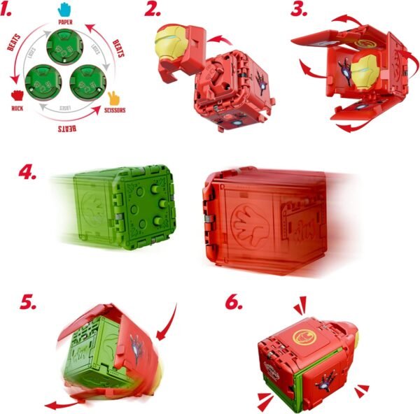Battle Cubes Paquete de 2 Vengadores - Iron Man y Thor, Papel de Roca, Juego de Tijeras