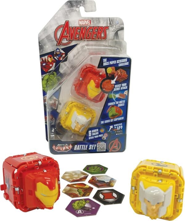 Battle Cubes Paquete de 2 Vengadores - Iron Man y Thor, Papel de Roca, Juego de Tijeras