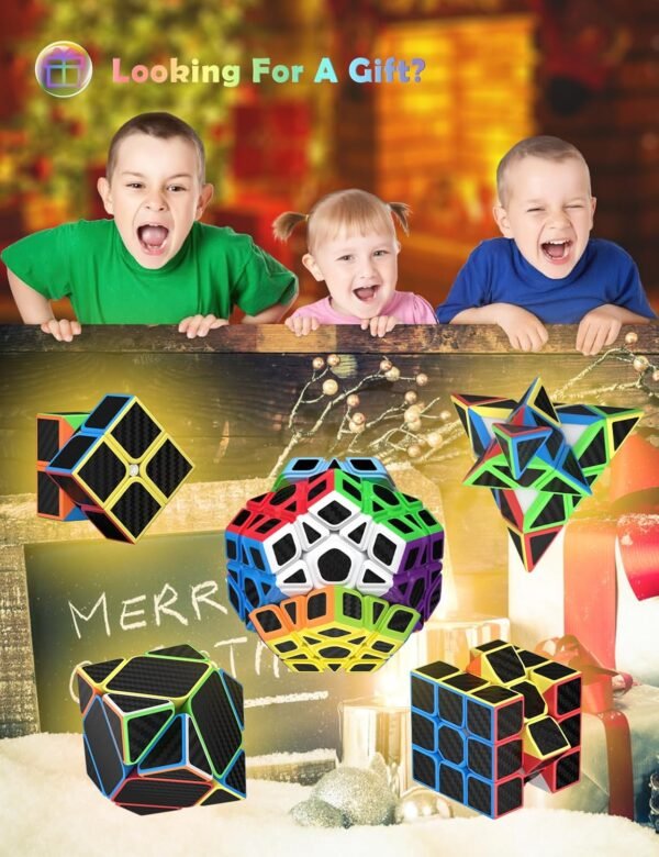 ROXENDA Cubos de Velocidad, [5 Pack] Speed Cube Set de 2x2 3x3 Pirámide Dodecaedro Skew Cube Pegatina de Fibra Carbono Magic Cube Colección Rompecabezas Juguete
